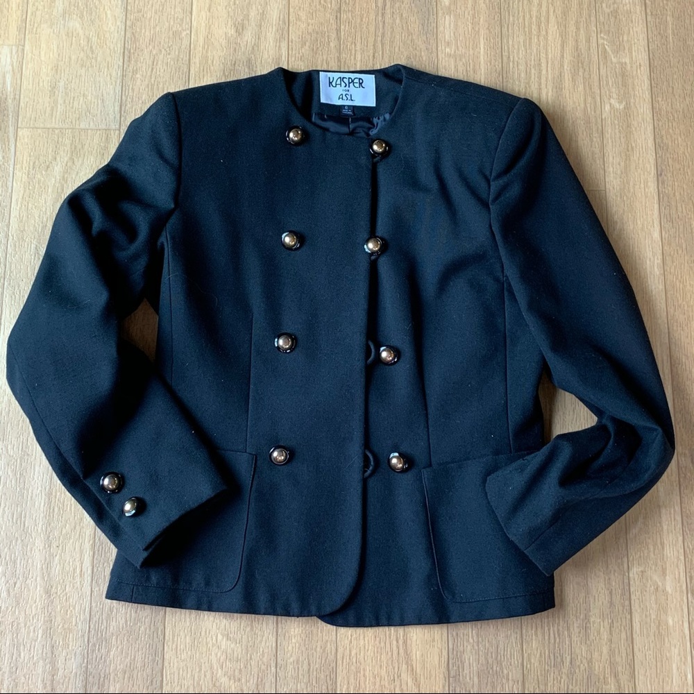 Kasper Double-Row Gold Button Chain Jacket Black … - image 1